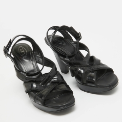 Tod's Black Patent Leather Strappy Platform Sandals Size 39
