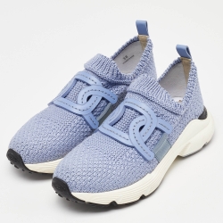Pre Owned Tod's Blue Woven Fabric And Leather Catena Slip On Sneakers Size 38
