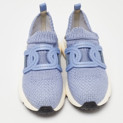 Pre Owned Tod's Blue Woven Fabric And Leather Catena Slip On Sneakers Size 38
