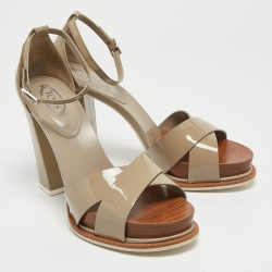 Tod's Grey Patent Leather Ankle Strap Sandals Size 38
