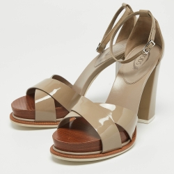 Tod's Grey Patent Leather Ankle Strap Sandals Size 38