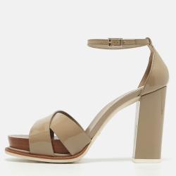 Tod's Grey Patent Leather Ankle Strap Sandals Size 38