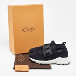 Pre Owned Tod's Black Knit Fabric Slip On Sneakers Size 38.5