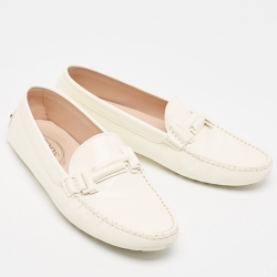 Pre Owned Tod's Off White Patent Leather Double T Loafers Size 40