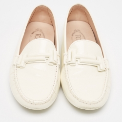 Pre Owned Tod's Off White Patent Leather Double T Loafers Size 40