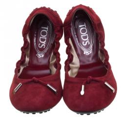 Pre Owned حذاء باليرينا فلات تودز سويدي عنابي بفيونكة مقاس 38