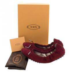 Pre Owned حذاء باليرينا فلات تودز سويدي عنابي بفيونكة مقاس 38