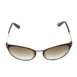 Pre Owned Tom Ford Brown TF373 Nina Cat Eye Sunglasses 