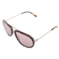 Pre Owned Tom Ford Brown Havana TF 452 Stacy Aviator Sunglasses