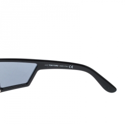 Pre Owned Tom Ford Black/ Blue Gold Mirrored TF 710 Atticus Square Shield Sunglasses