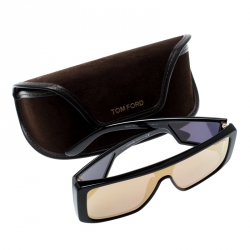 Tom Ford Black/ Blue Gold Mirrored TF 710 Atticus Square Shield Sunglasses