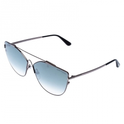 Pre Owned Tom Ford Gunmetal Tone/ Blue Gradient TF563 Jacquelyn Cat Eye Sunglasses