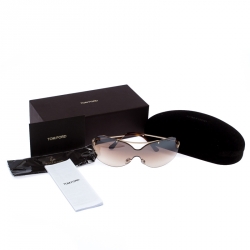 Pre Owned Tom Ford Brown Mirrored Gradient TF519 Ondria Shield Sunglasses
