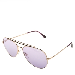 Pre Owned Tom Ford Purple/Gold Metal Indiana Aviator Sunglasses