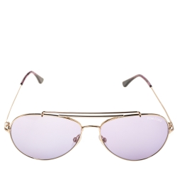 Pre Owned Tom Ford Purple/Gold Metal Indiana Aviator Sunglasses