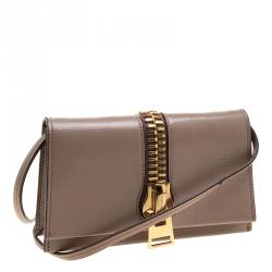 Pre Owned Tom Ford Beige Leather Sedgwick Zip Clutch 