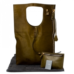 Tom Ford Olive Calf Hair Alix Padlock/Zip Shoulder Bag