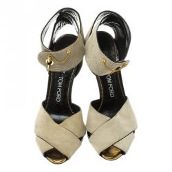 Pre Owned Tom Ford Beige Suede Cross Ankle Wrap Peep Toe Sandals Size 37