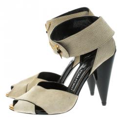 Pre Owned Tom Ford Beige Suede Cross Ankle Wrap Peep Toe Sandals Size 37