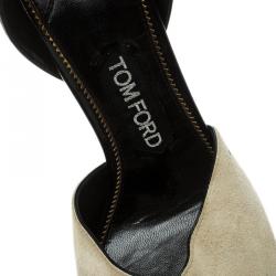 Pre Owned Tom Ford Beige Suede Cross Ankle Wrap Peep Toe Sandals Size 37