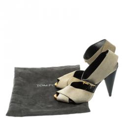 Pre Owned Tom Ford Beige Suede Cross Ankle Wrap Peep Toe Sandals Size 37