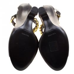 Pre Owned Tom Ford Black Leather Chain Embellished Ankle Strap Wedge Sandals Size 36