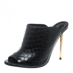 Tom Ford Black Python Leather Peep Toe Mules Size 38