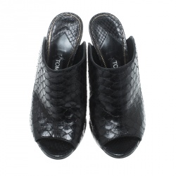 Tom Ford Black Python Leather Peep Toe Mules Size 38