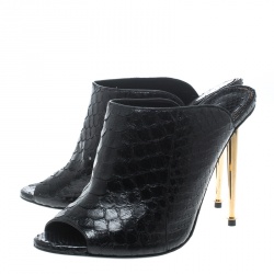 Tom Ford Black Python Leather Peep Toe Mules Size 38