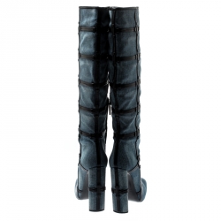 Tom Ford Denim And Leather Trim Patchwork Knee Length Boots Size 40.5
