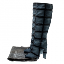Tom Ford Denim And Leather Trim Patchwork Knee Length Boots Size 40.5