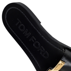 Pre Owned Tom Ford Black Leather TF Flat Slides Size 38