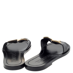 Pre Owned Tom Ford Black Leather TF Flat Slides Size 38