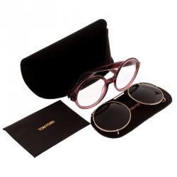 Pre Owned Tom Ford Purple TF 369 Clip On Round Sunglasses