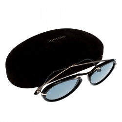 Pre Owned Tom Ford Black/Blue TF473 Aaron Aviator Sunglasses 