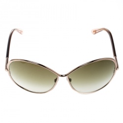 Pre Owned Tom Ford Gold/Brown Gradient TF180 Iris Oversized Round Sunglasses