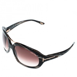 Pre Owned Tom Ford Brown Horn/Brown Gradient TF24 Camilla Round Sunglasses
