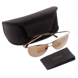 Pre Owned Tom Ford Gold/Brown TF182 Helene Cat Eye Sunglasses