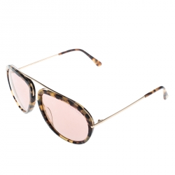 Pre Owned Tom Ford Brown Havana TF 452 Stacy Aviator Sunglasses