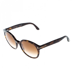 Pre Owned Tom Ford Dark Havana/Brown Gradient Philippa TF503 Round Sunglasses 