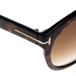 Pre Owned Tom Ford Dark Havana/Brown Gradient Philippa TF503 Round Sunglasses 
