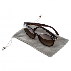 Pre Owned Tom Ford Dark Havana/Brown Gradient Philippa TF503 Round Sunglasses 