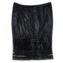 Pre Owned Tom Ford Black Cutout Lace Detail Tiered Pencil Skirt S