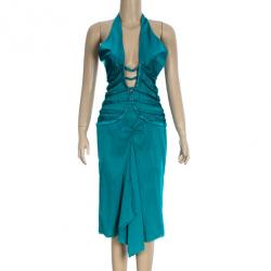 Tom Ford for Gucci Peacock Blue Corset Bodice Halter Dress M
