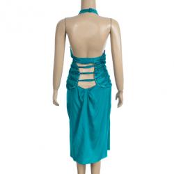 Tom Ford for Gucci Peacock Blue Corset Bodice Halter Dress M