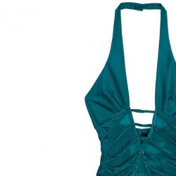 Tom Ford for Gucci Peacock Blue Corset Bodice Halter Dress M