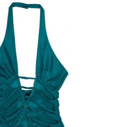 Tom Ford for Gucci Peacock Blue Corset Bodice Halter Dress M