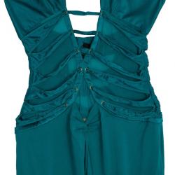 Tom Ford for Gucci Peacock Blue Corset Bodice Halter Dress M