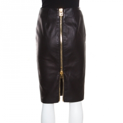 Pre Owned Tom Ford Brown Leather Paneled Perversity Pencil Skirt XS