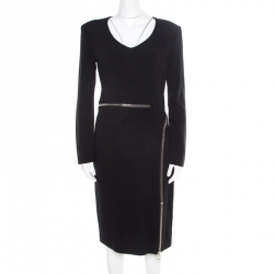 Pre Owned Tom Ford Black Zip Detail Long Sleeve Dress M